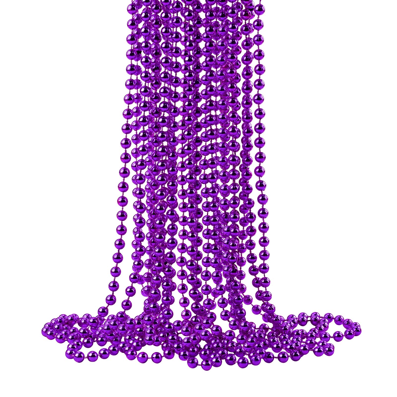 ZZYFGH 33'' 7mm Metallic Purple Bead Necklace Bulk, Mardi Gras Round Beaded Necklaces for Party Favors Costume Necklace (12 Pcs)