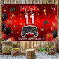 Level 11 Unlocked Backdrop Banner Decorations Video Game On Happy 11th Birthday for Boys Kids Red and Black 11 Years Old Level U