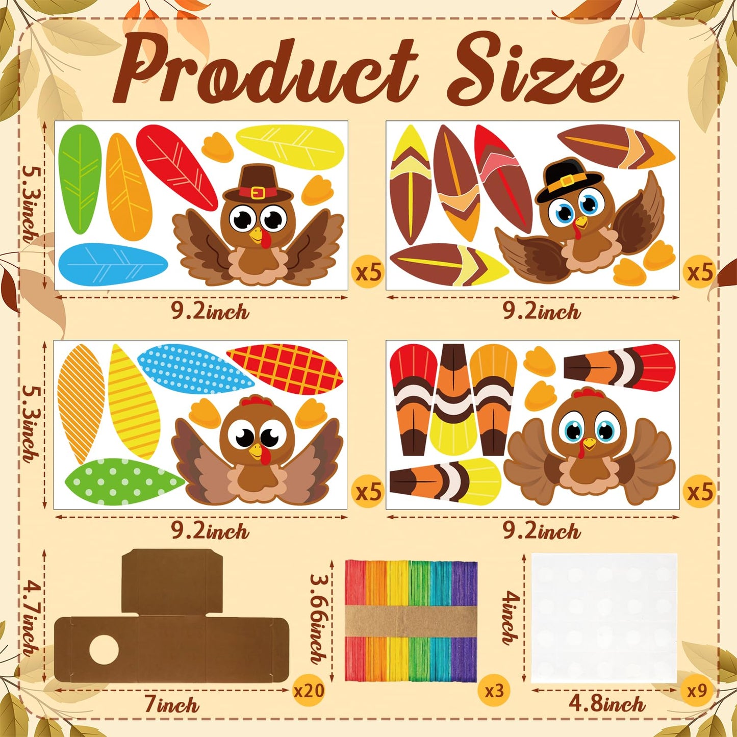 Moon Boat 20Pcs Thanksgiving Turkey Craft Kit - Fall DIY Religious Prayer Thankful Gratitude Box for School Activities
