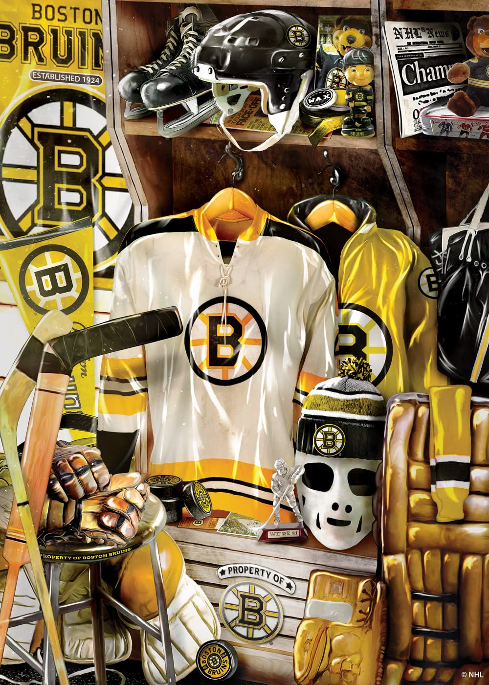 Masterpieces Game Day 500 Piece Jigsaw Puzzle For Adults - Nhl Boston Bruins Locker Room - 15'X21'
