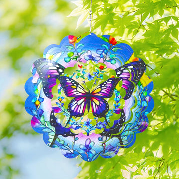 Wind Spinners Butterfly Art12 Inch 3D Stainless Steel Laser Cut Metal Art Geometric Pattern Wind Sculpture Hanging For Garden De