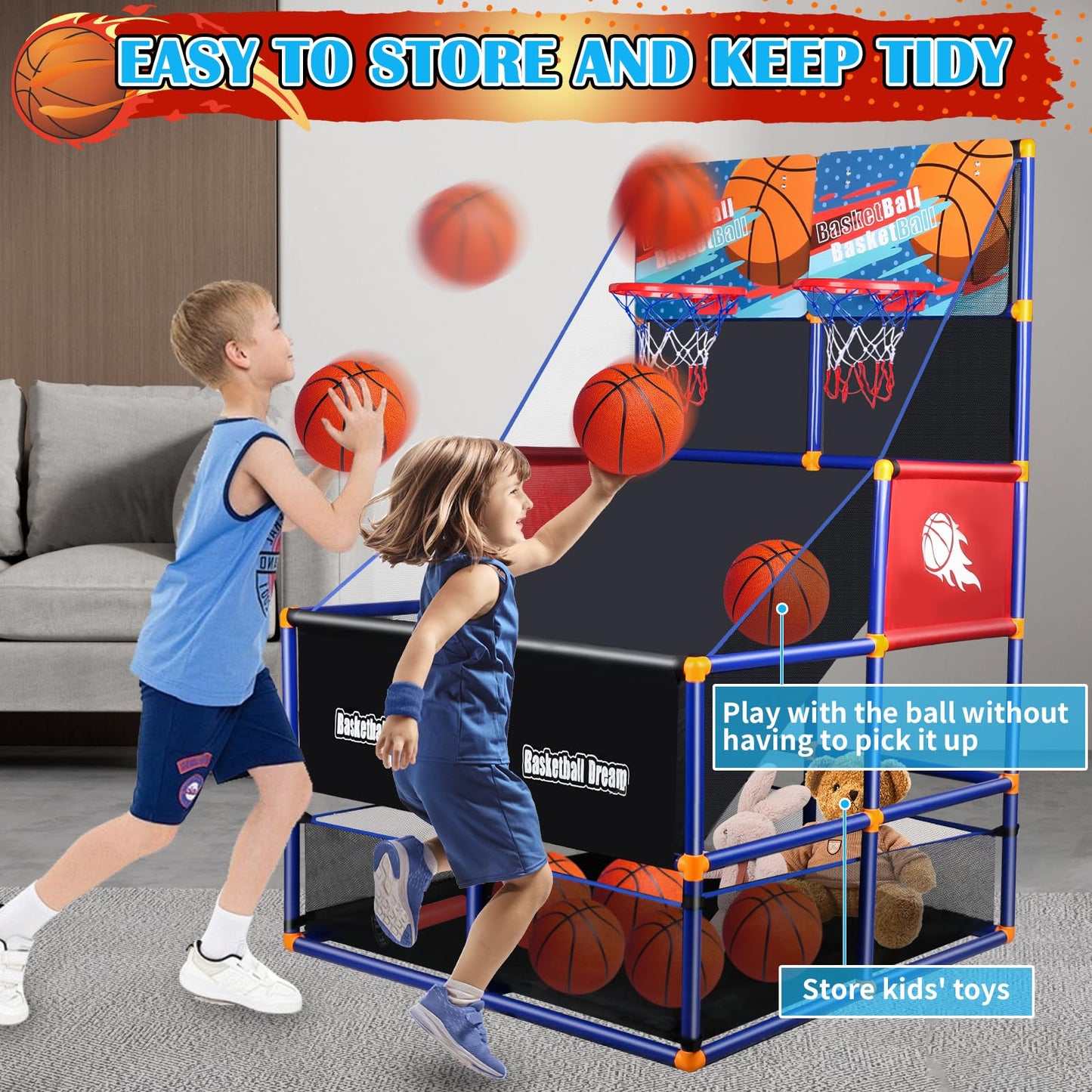 Neubsaw Arcade Basketball Game Set For Kids 2 Players Competition, Boy Toys Basketball Hoop With 5 Balls For 3-12 Years Old, Adj