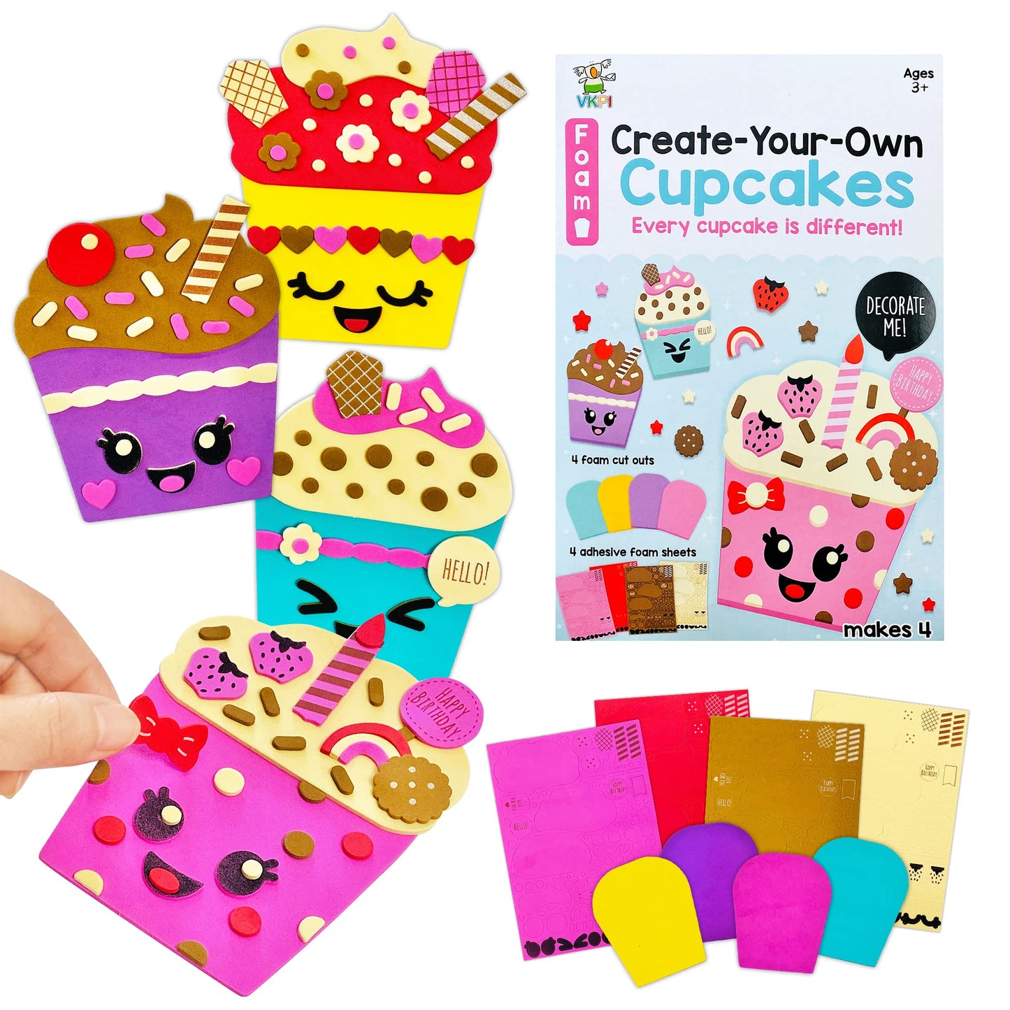 Vkpi 4 Pieces Eva Foam Art Crafts Gift Kit, Creative Make Your Own Cupcakes, Cartoon Foam Paper Craft Projects For Kids Ages 4+