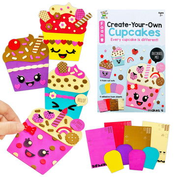 Vkpi 4 Pieces Eva Foam Art Crafts Gift Kit, Creative Make Your Own Cupcakes, Cartoon Foam Paper Craft Projects For Kids Ages 4+