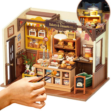 Robotime Miniature House Kit Diy Mini Dollhouse With Accessories Tiny Store Making Kit With Led Light Hobby Birthday Gifts For Kids & Adults