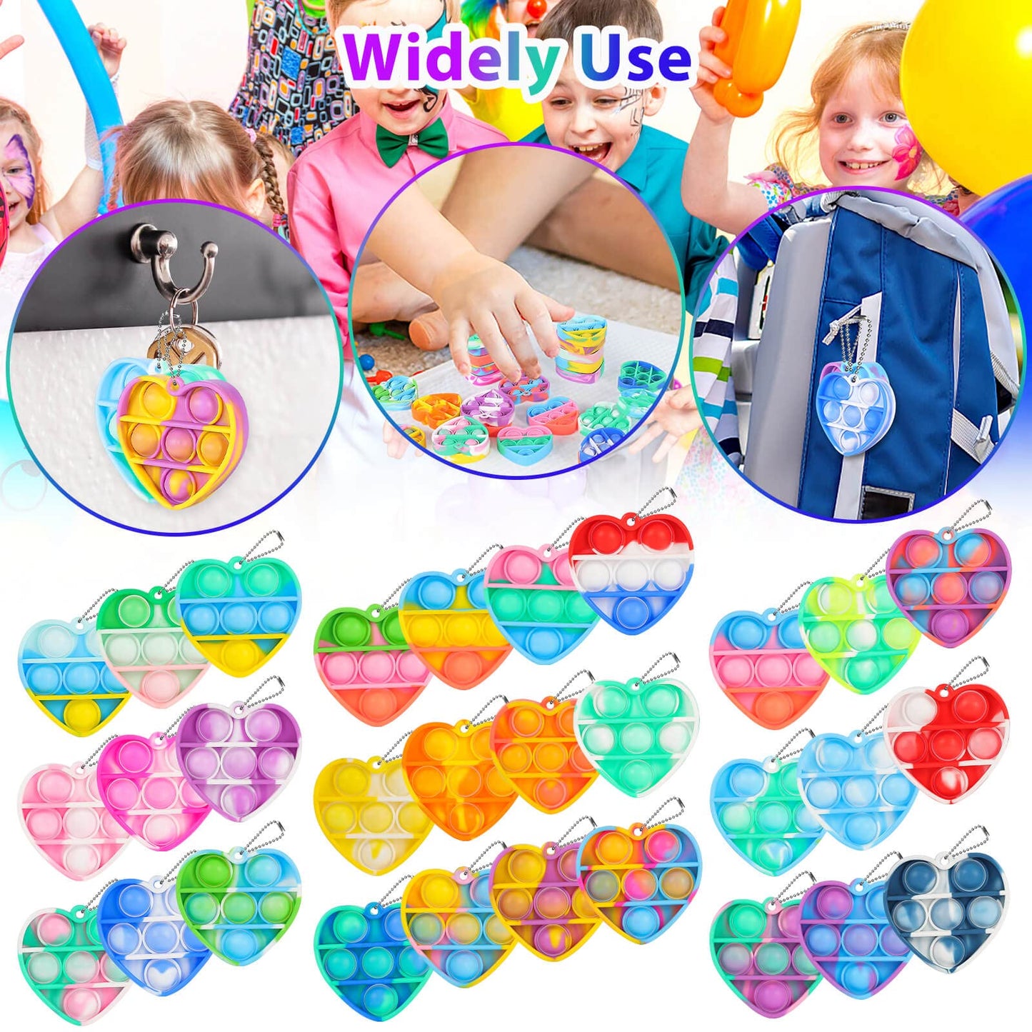 Pop Fidget Toys Bulk Its Valentines Day Gifts For Kids Classroom 30 Pack Valentine Party Favors For Kids Mini Pop Heart Keychain It Fidget Toy Fidgets For Classroom Prizes Birthday Goodie Bag Stuffers