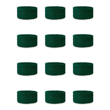 Couver Kids Children 1 Inch - Dark Green Cotton Terry Cloth Wristband for School, Church, YMCA Activities or evens(6 Pairs)