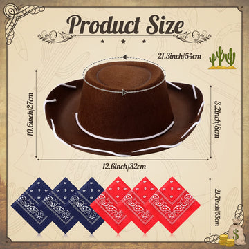 24 Pieces Cowboy Hats and Bandanas for Kids Western Cowboy Costume Hat Accessories for Toddler Child Western Theme Birthday Part