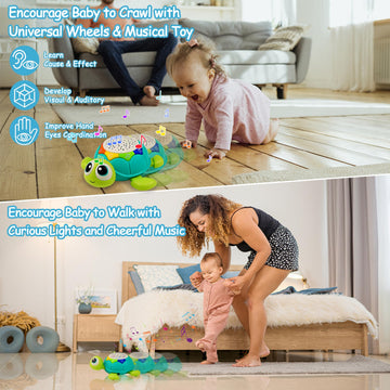 Baby Toys 6-12 Months, 5 In 1 Musical Projector Turtle Crawling Toys Tummy Time Infant Baby Toys 0-3 3-6 7 8 9 12-18 Months 1 Ye