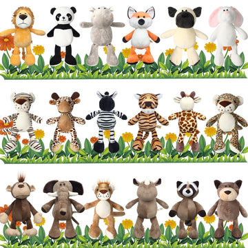 Zhanmai 18 Pieces Safari Stuffed Animals 9.9 Inch Cute Plush Jungle Toy Set Includes Tiger Lion Elephant Monkey Zebra Raccoon Rhino Giraffe Bulk For Zoo Theme Party