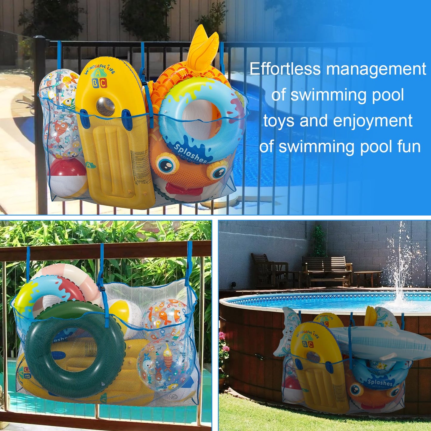 Pool Float Toys Storage Bag,Pool Float Organizer Hanging Mesh Bag For Balls,Floats,Water Inflatable Toy,High Strength Pool Toy S