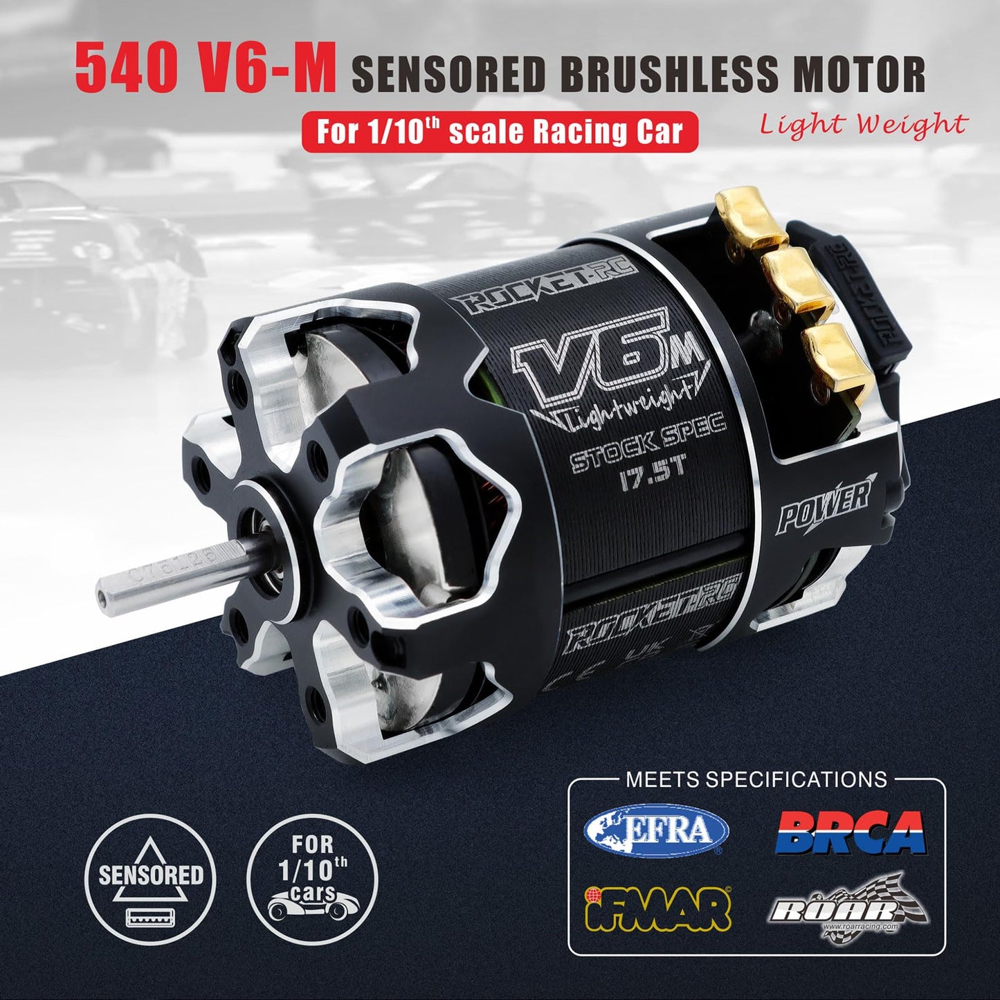 Surpass Hobby Rocket 540-V6M-sensored 21.5T KV Brushless Motor Light-Weight SPEC for 1/10 Scale RC Racing Car (shaft 5.0, 21.5T