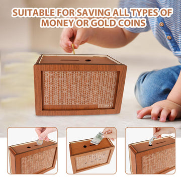 Bixmk Savings Box With Money Target And Numbers, Wooden Money Box, Money Saving Box, Cash Savings Box, Money Box For Cash Saving, Best Gift For Friends (10000$-Moon)