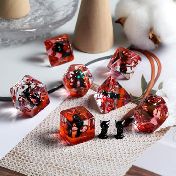 Black Cat Gaming Dice Set D&D, DNDND 7PCS Resin DND Dice with Velvet Bag for Dungeons and Dragons Role Playing Games and Tableto
