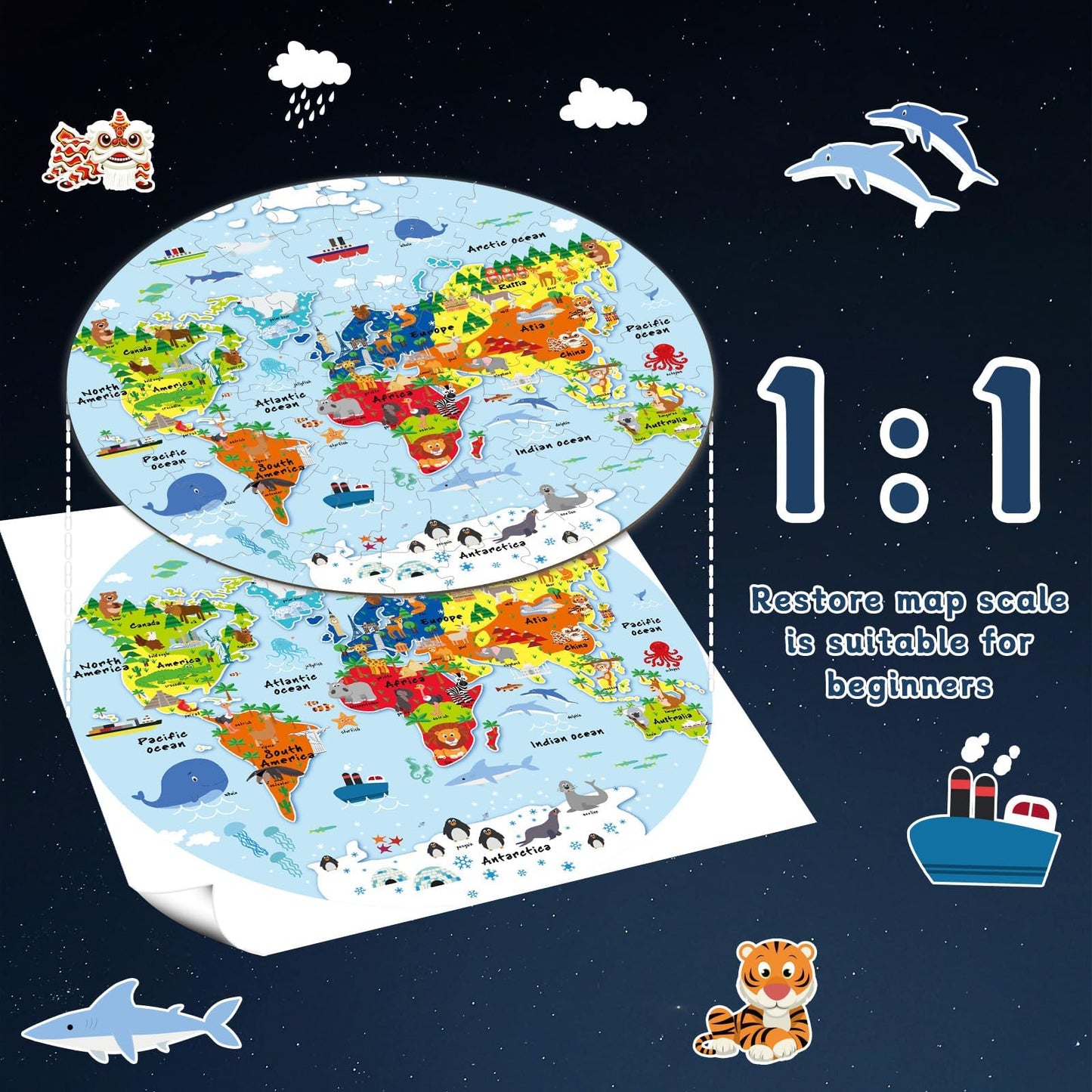 2 Sets Floor Puzzles World And United States Map Puzzles With Poster World And Us Geography Jumbo Round Puzzle For Kids 4-8 Geog
