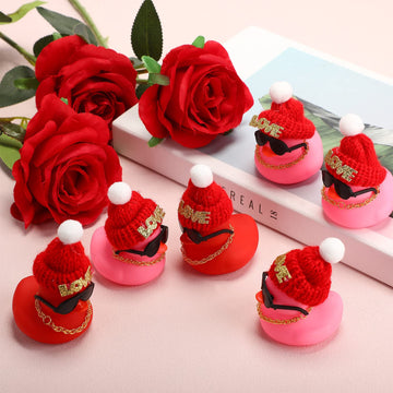 24 Pcs Valentine'S Day Mini Rubber Duck With 24 Sunglasses 24 Hat 24 Necklace, Yellow Valentine Rubber Duck In Bulk Bath Toys Fo