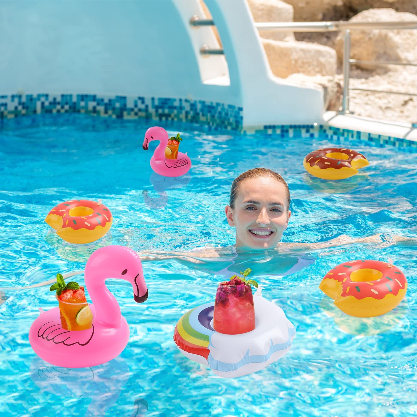Kleeblatt Pool Drink Floaties, Flamingo Inflatable Drink Holders Floating Cup Holders Drink Floats for Pool Party