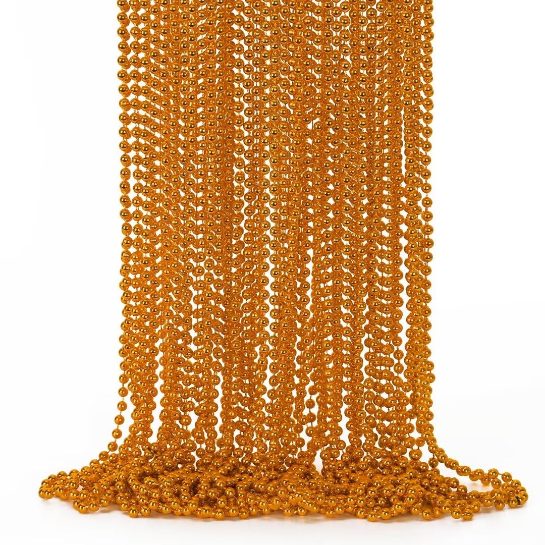 24PCS Bead Necklace, Orange Bead Necklaces Party Favors, 33'' Mardi Gras Necklaces Women and Men, Festival Parade Throw Accessor