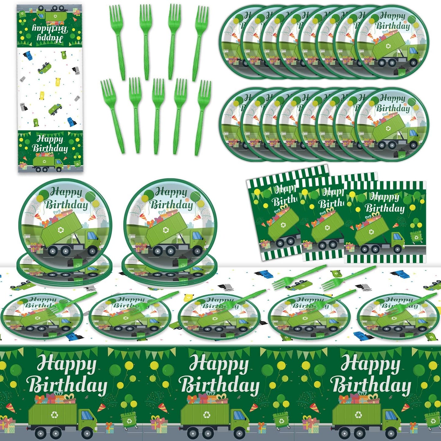 Gisgfim Garbage Truck Birthday Party Supplies Trash Trucks Birthday Party Tableware Includes Party Plates Napkins Fork And Garba