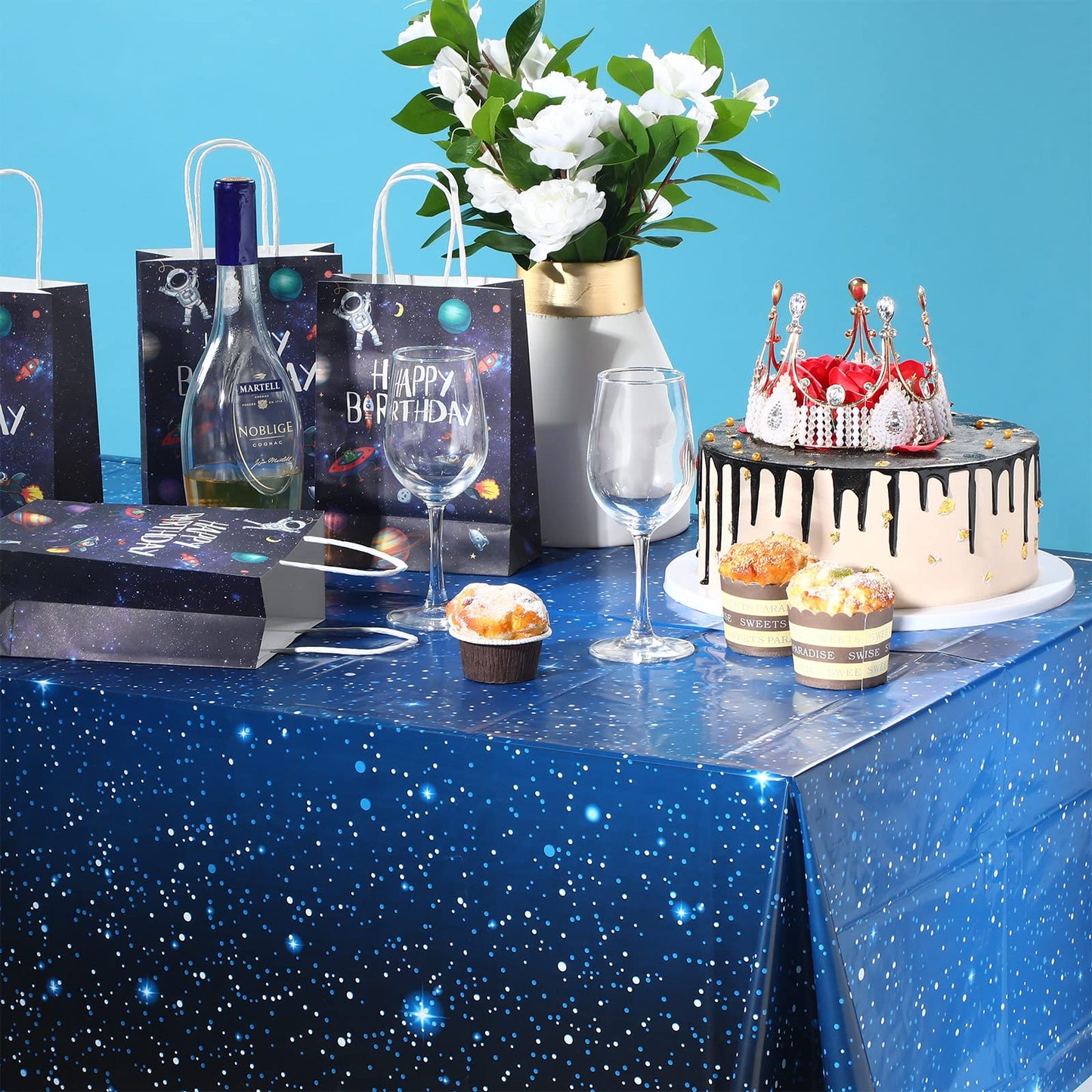 Space Tablecloth Starry Night Tablecloth Decorations Plastic Galaxy Table Cover Space Stars Theme Party Supplies for Birthday Ho