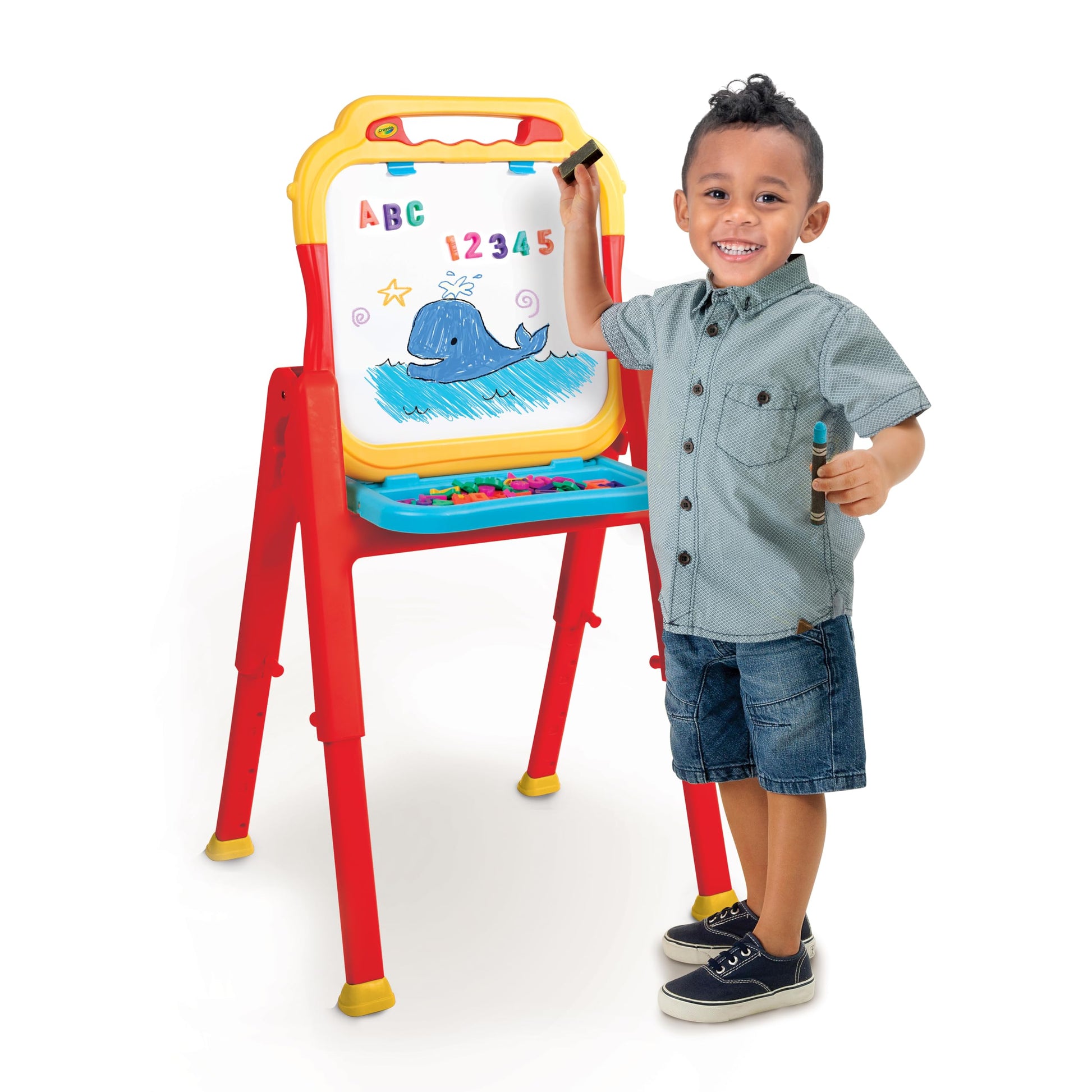 Crayola Triple-The-Fun Art Easel, Toddler Easel, Chalk Board, Magnetic Easel, Painting Set, Art Set, Arts & Crafts Kit, Gifts fo