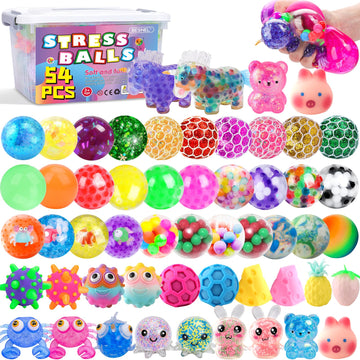 54 Pack Stress Balls, Squishy Balls, Squeeze Balls For Adults, Stress Relief Balls, Prize Box Stuffers, Party Favors