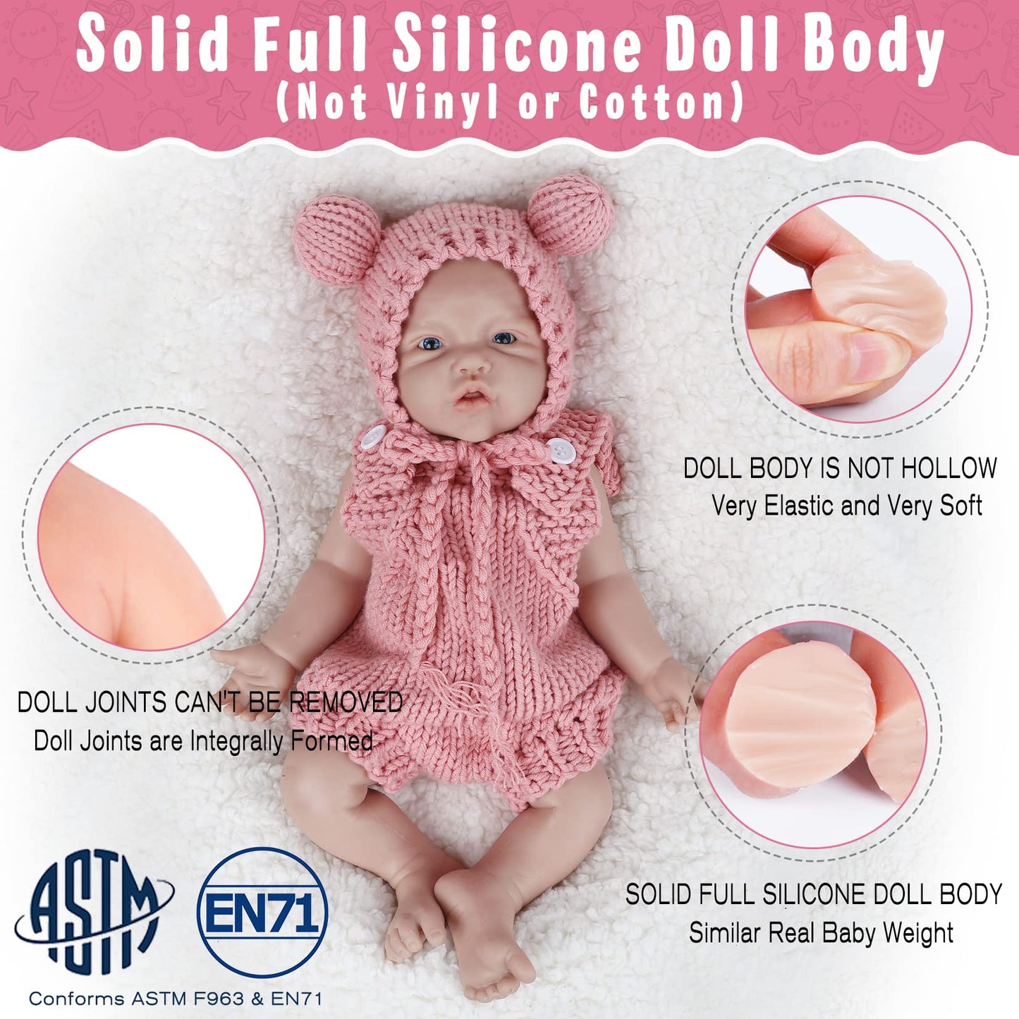 Vollence 17 Inch Full Silicone Baby Doll That Looks Real - Not Vinyl Material, Reborn Lifelike Girl