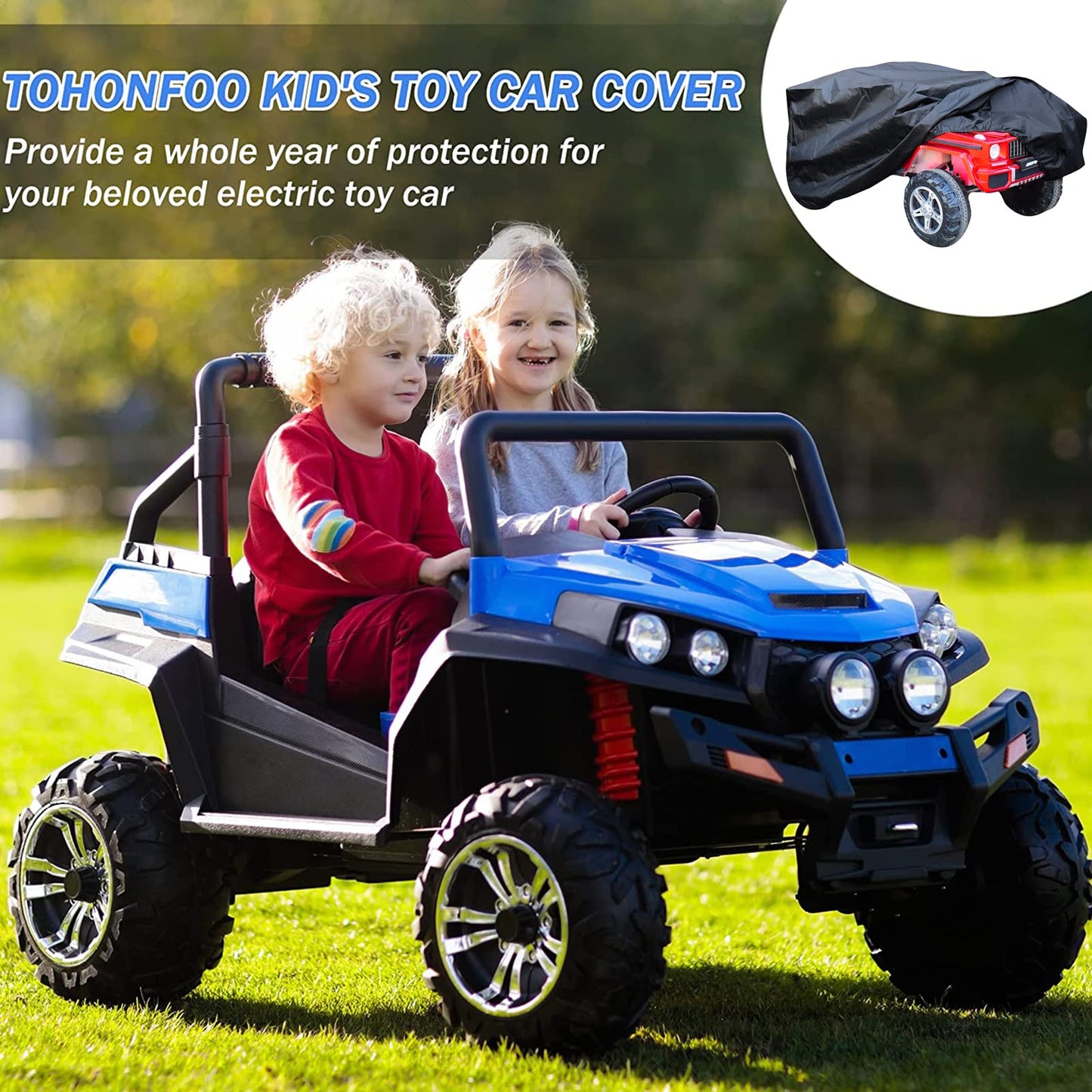 Tohonfoo Kids Ride-On Toy Car Cover, 55 X 35 X 31Inch Outdoor Water Resistant Protection Cover Power Wheels Cover Waterproof For