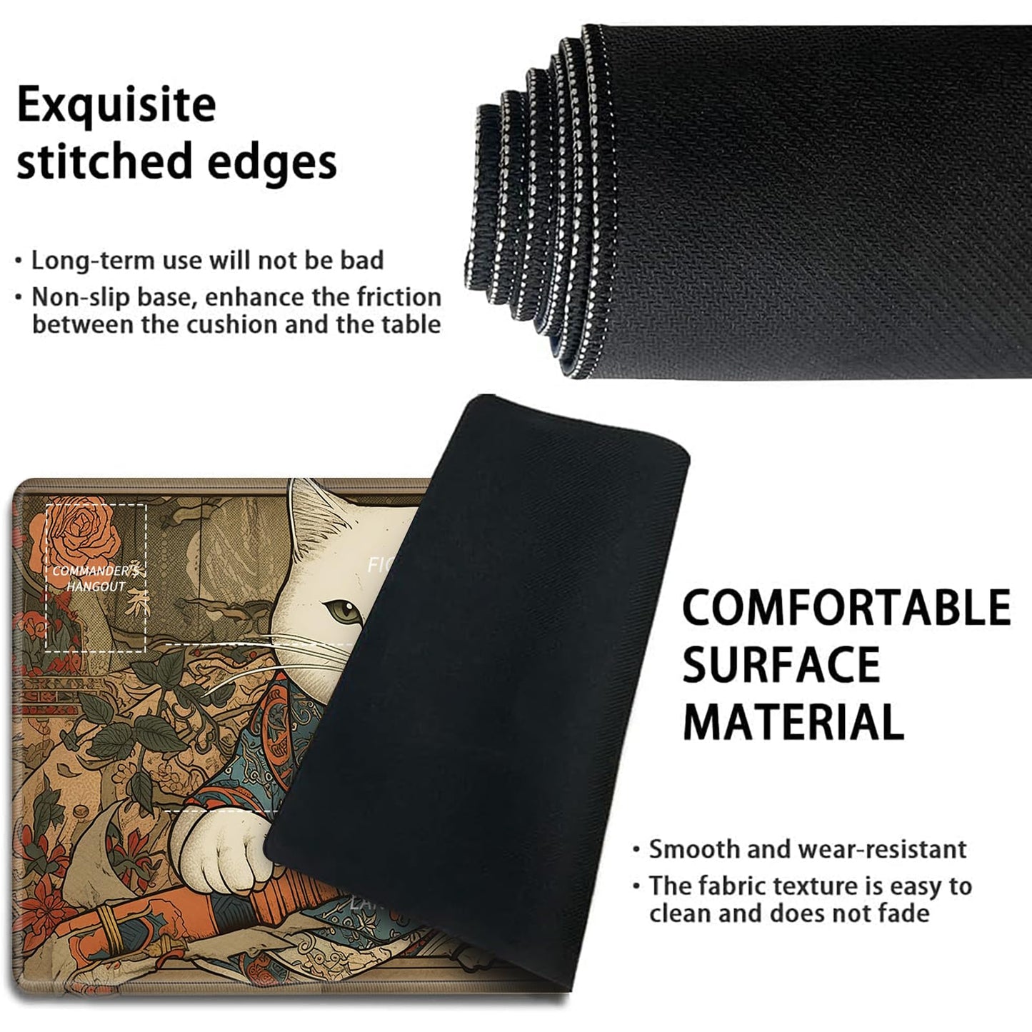 Playmat for MTG Card Playmat Stitched with Zones for MTG Card Game Playing  TCG and Board Game Mat for Cards Mousepad Desk Mats Game Mat 24 x 14 inches-Cat with decorative replica blade