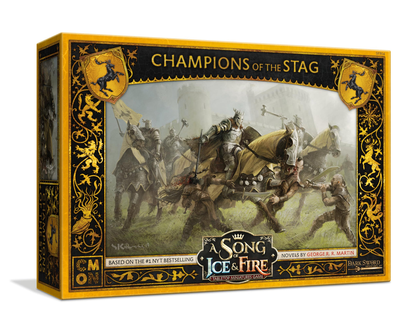 A Song of Ice and Fire Tabletop Miniatures Champions of The Stag Unit Box - advanced Warriors of House Baratheon  Strategy Game for mature-themeds  Ages 14+  2+ Players  45-60 Minute Playtime  Made by CMON