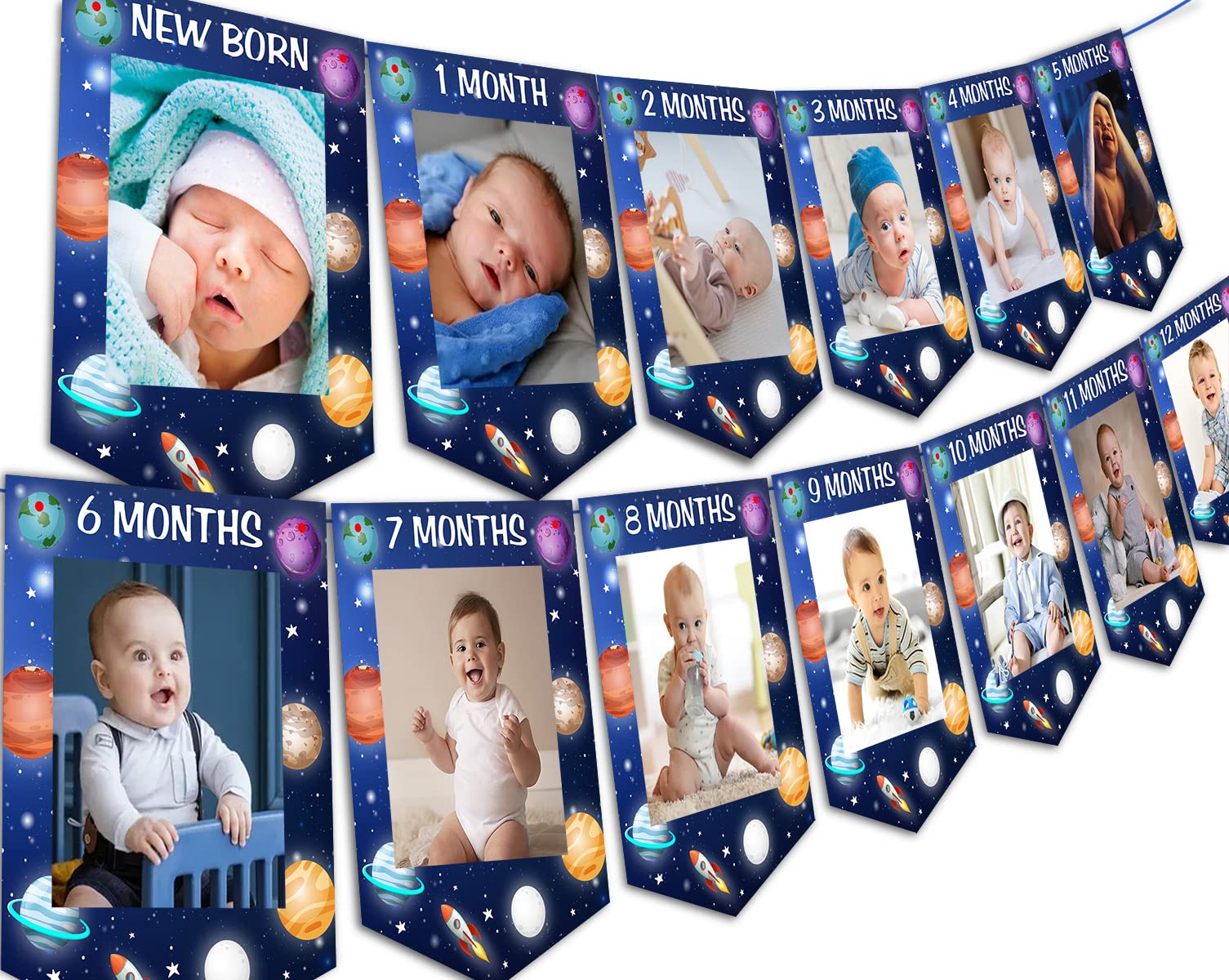 Fangleland First Trip Around The Sun Photo Banner, Outer Space 1st Birthday Party Decoration - Blue Solar System Baby Picture Ba