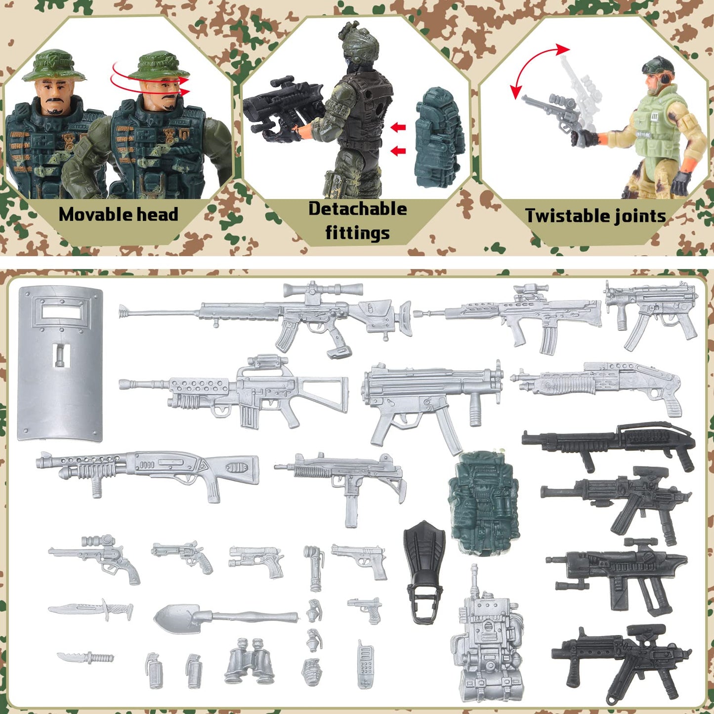 Tuanse 26 Pcs SWAT Team and Military Action Figures Playset With   Army Toys for Kids Boys Girls