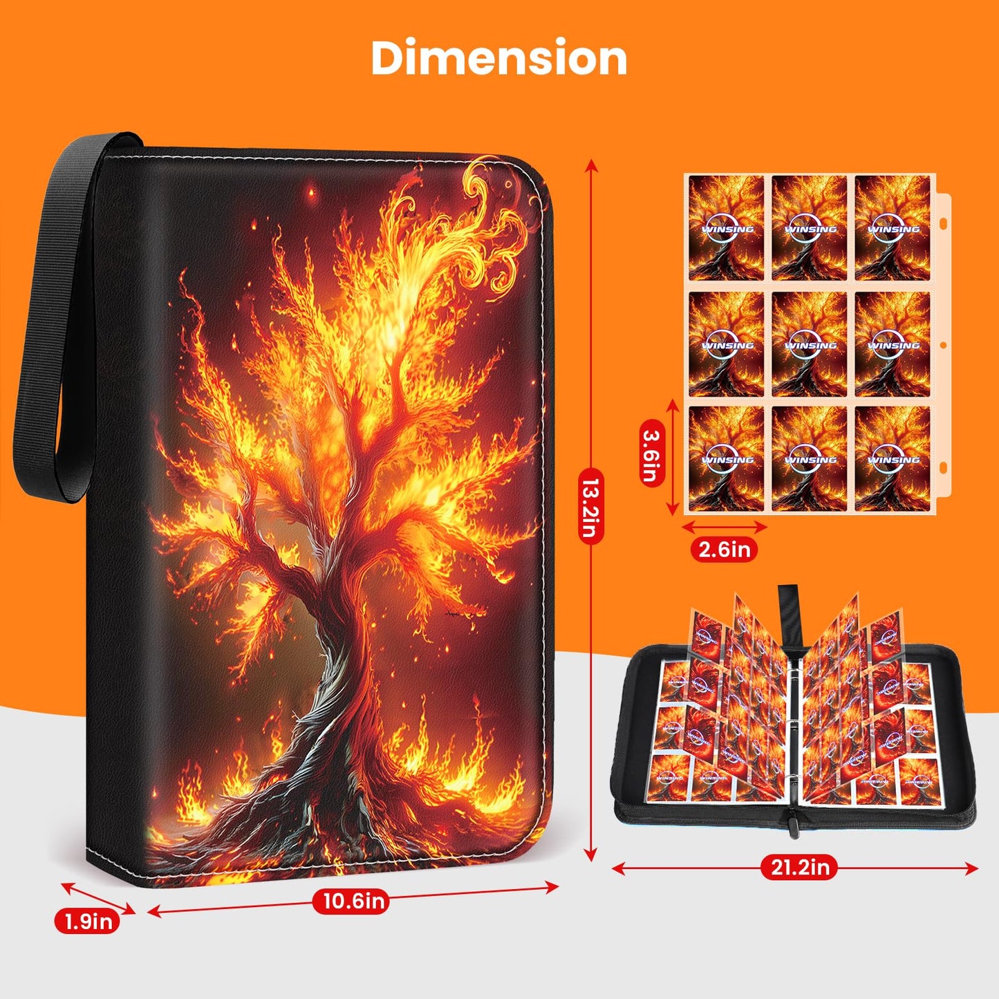 Winsing Card Binders 9 Pocket with 900 Pockets enhanced Zipper Case with 50 Removable Pages  Trading Folder Album Sleeves Holder Sheets for Game and Sports Cards Gifts for Boys and Girls  Yellow