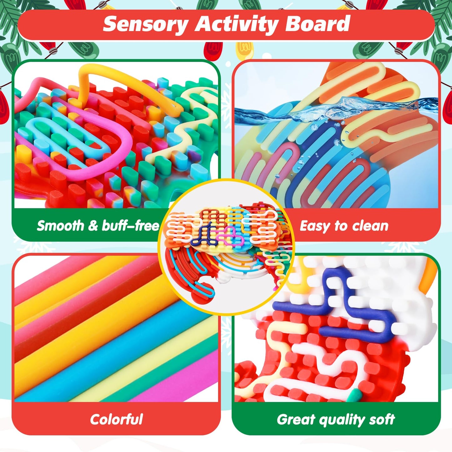 3Pcs Christmas Sensory Activity Board, Fidget Sensory Toys For Kids Adults, Duble Sided Design Kids Busy Board With Christmas Tree, Candy And Christmas Hats, Calm Down Fidget Toy For Stress Relief
