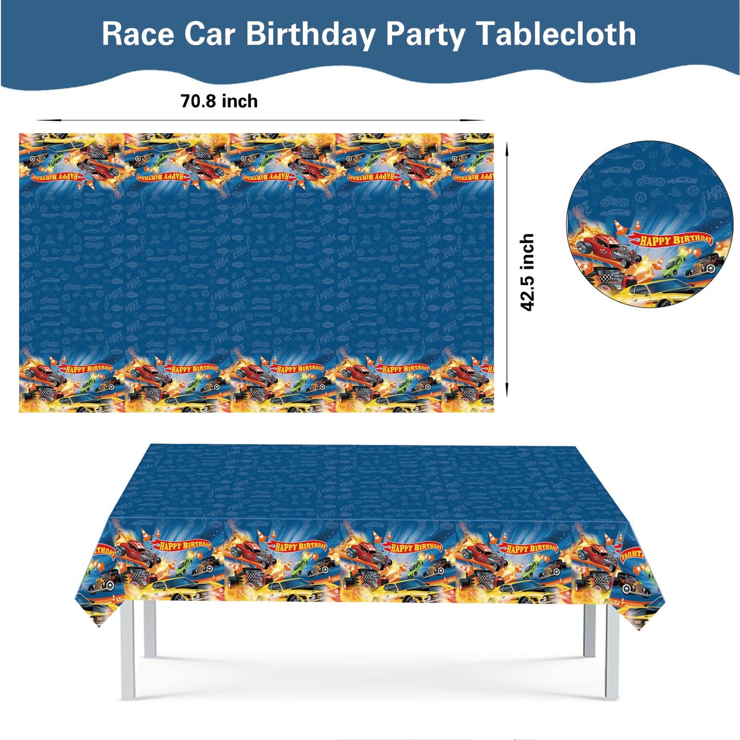 3 Pcs Hot Race Car Themed Party Tablecloth, Car Wheel Birthday Party Supplies Include Plastic Table Covers for Boy and Girl (42.