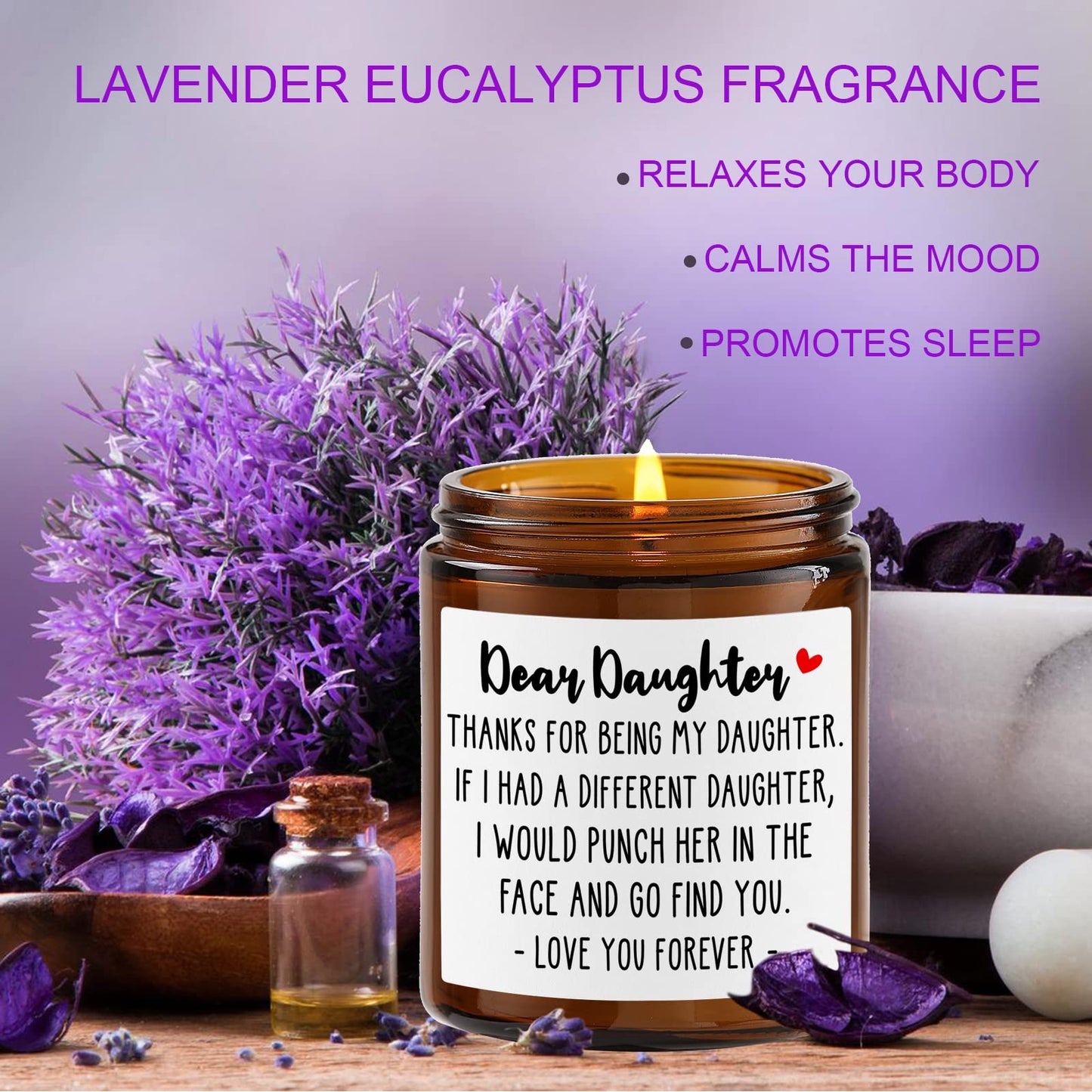 ASSIMGER Lavender & Eucalyptus Scented Candle - Funny Daughter Gift for Birthday, Christmas, Graduation, Mothers Day & Wedding