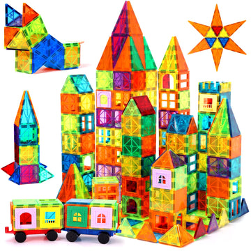 Ougertoy Magnetic Building Tiles For Kids,104Pcs Educational Magnetic Stacking Blocks, Magnets Construction Toys,Stem Toys Christmas Toy Gift For Toddlers,Kids Boys And Girls 3 4 5 6 7 8 9+Year Old