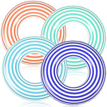 Wettarn 4 Pcs Pool Tubes with Fun Prints Inflatable Floats Swimming Toys Classic Striped Inner Tubes for Pool Bachelorette Float