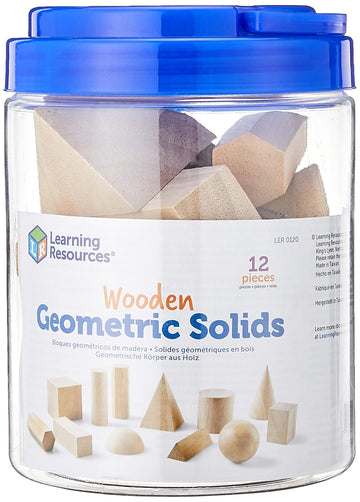 Learning Resources Geometric Solids, Wooden Shapes, Set Of 12 Geometric Shapes, Ages 6+, Multi-Color