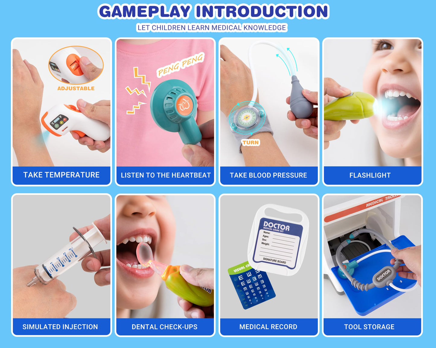 Doctor Kit for Toddlers - Deluxe Pretend Play Medical Cart Toy Set with Stethoscope ,Thermometer,Doctor Costume & Carry Bag - Ed