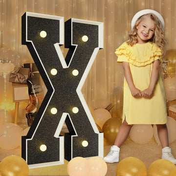 Imprsv Marquee Letters Black 3Ft: Black Party Decor - Light Up Letter X Large 3 Feet Tall - Party Decorations Letter For Birthda
