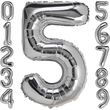 5 Number Balloon Silver 40 Inch Big Foil Mylar 5Th Balloons For 5 Year Old Boy Girl Birthday Party Decorations Wedding Anniversa