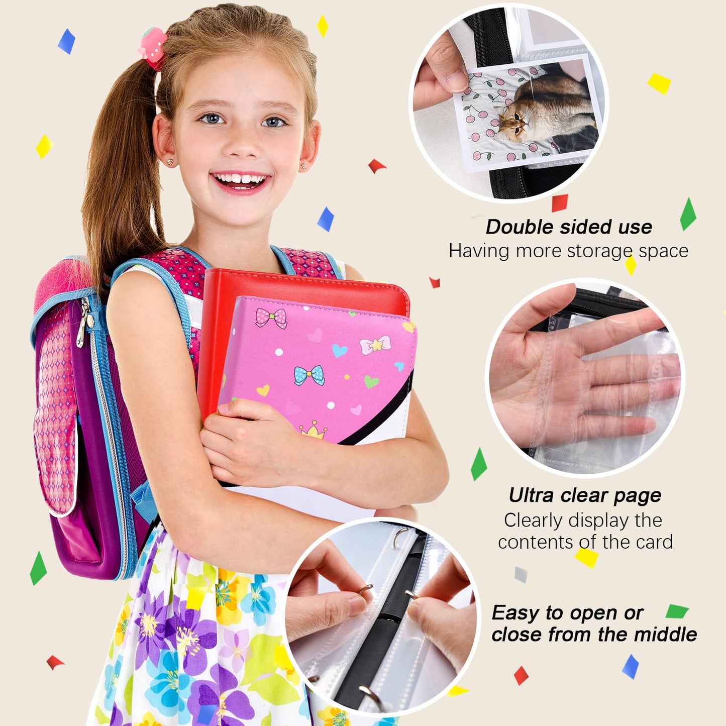 4 Pocket Trading Card Binder  Double Sided Card Album Holder  enhanced Zip Trading Card Binder with Stickers  Collector Playing Card Folder