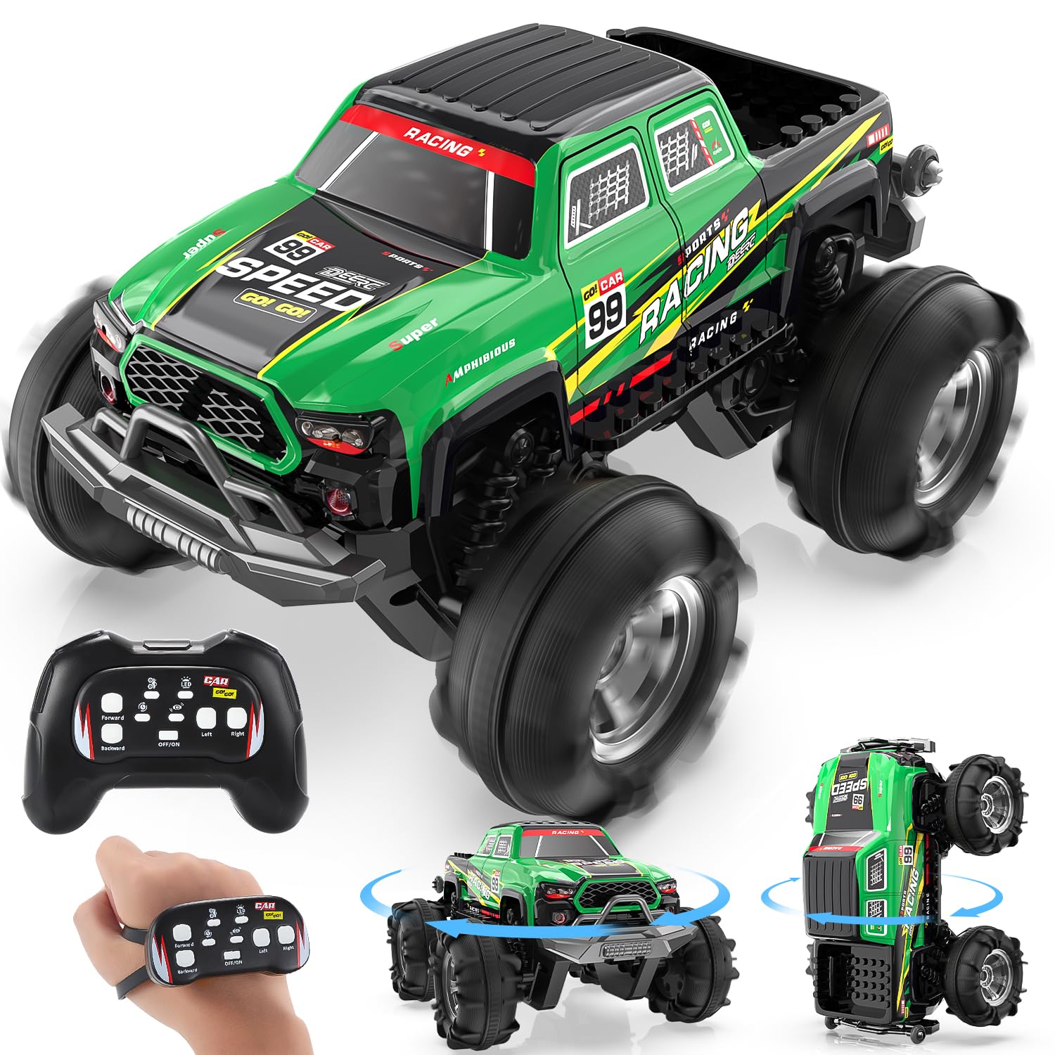 DEERC BG028 Amphibious RC Monster Truck/Boat, IPX7 Waterproof Remote Control Car W/Gesture Sensing Control, 2.4GHz 4WD RC Car W/