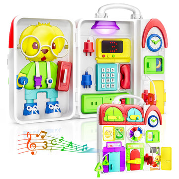 Montessori Toys For 1 Year Old Boy Girl, Musical Busy Board, Bilingual Learning Toy For Toddlers 1-3, 1St Birthday Gift, Educati
