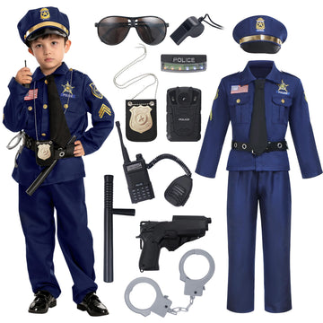 Spooktacular Creations Halloween Police Costume For Kids, Dark Blue Police Officer Costume For Boys, Toddler Cosplay Roleplay Themed Party (3T (3-4 Yrs))