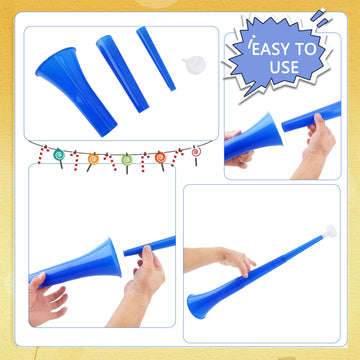 Cagemoga 6 Pieces Collapsible Stadium Horn 24 Inch Plastic Trumpet Horn Stadium Horn Noise Maker For Sporting Events Sports Themed Party Supplies (Blue)