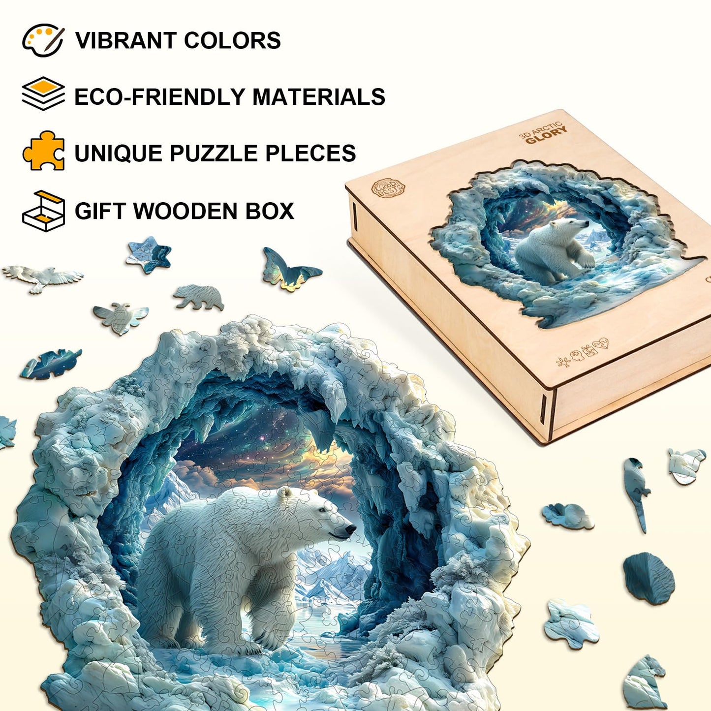 Jigfoxy Wooden Puzzle for mature-themeds  Polar Bear Jigsaw Puzzles for mature-themed  Unique Animal Shape Wood Cut Puzzles  Christmas Thanksgiving Gifts for Friends Family (L-13.4 * 13.4in-265pcs)