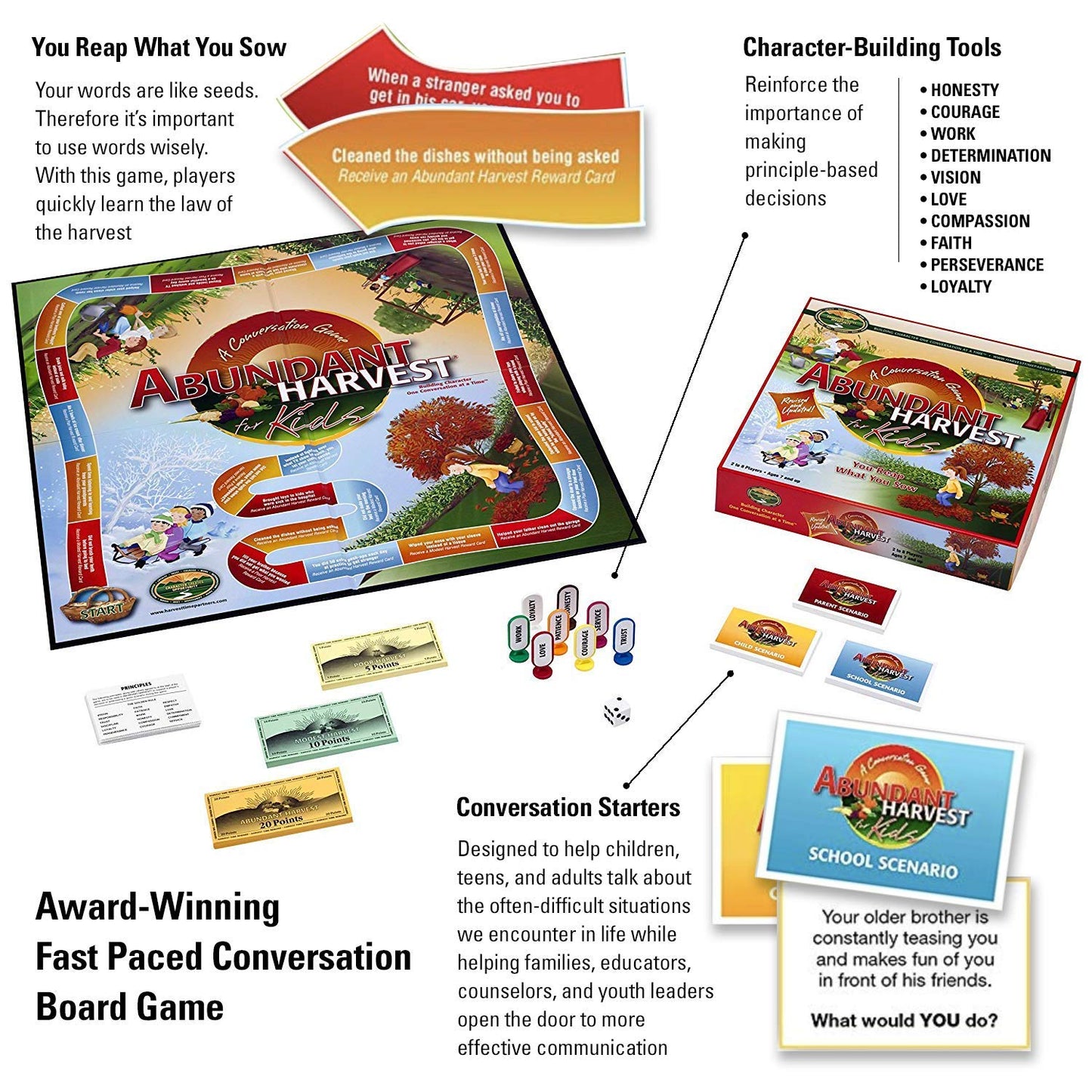 Abundant Harvest Board Game For Kids – Fun Social & Communication Skills Games For Family Night, Therapy, School & Couples - Character Building & Deep Conversation, 2-8 Players, Ages 7+