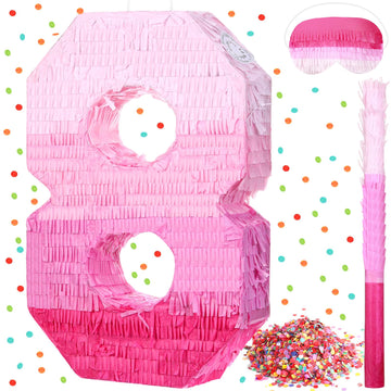 Number 1 Pinata First Birthday Pinata Decorations Gradient Pink Pinata With Stick Blindfold Confetti For Girls Boys Birthday (Number 8)